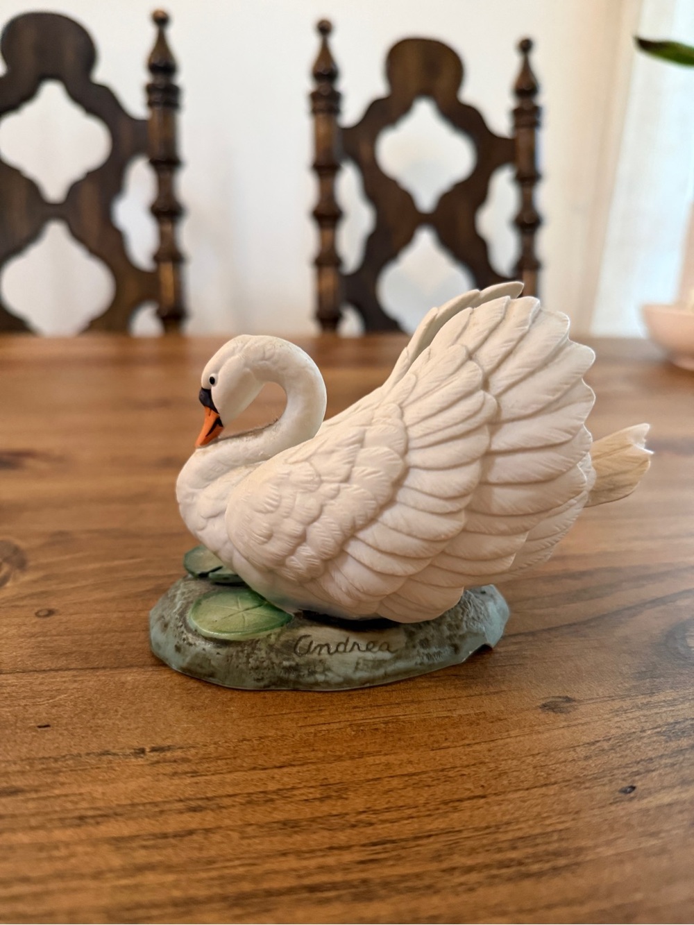 White Swan Figurine Ceramic Home Art Sculpture ANDREA